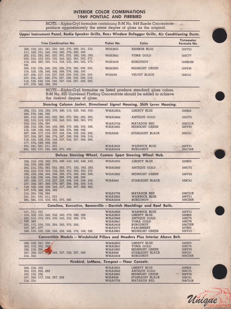 1969 Pontiac Paint Charts RM 2